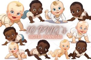Cute Baby Crawling Clipart, PNG 5S-26