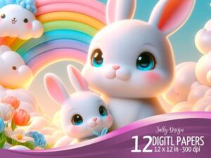 Cute Mommy and Baby Bunnies 3d Rendering