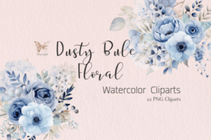 Dusty Blue Floral Watercolor