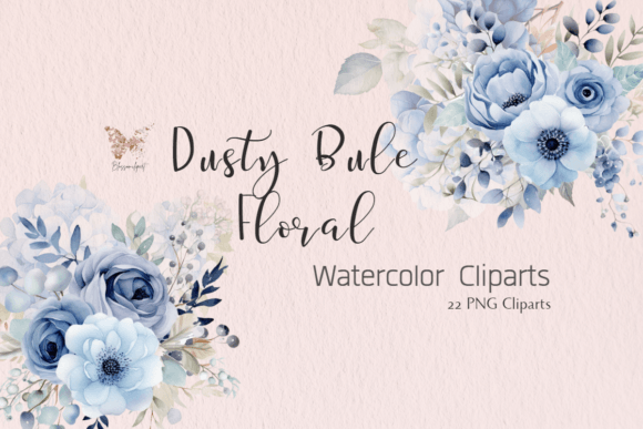 Dusty Blue Floral Watercolor