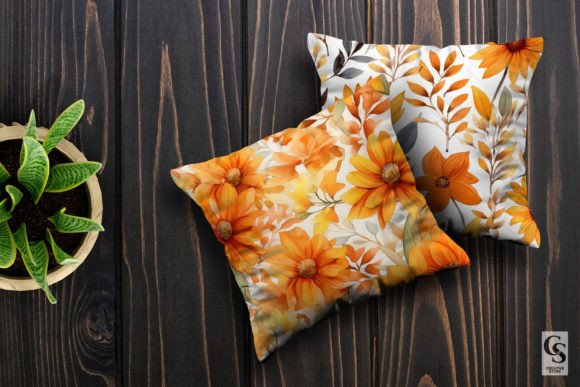 Fall Orange Watercolor Flowers Patterns