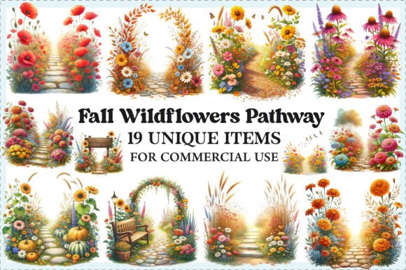 Fall Wildflowers Pathway Clipart Png