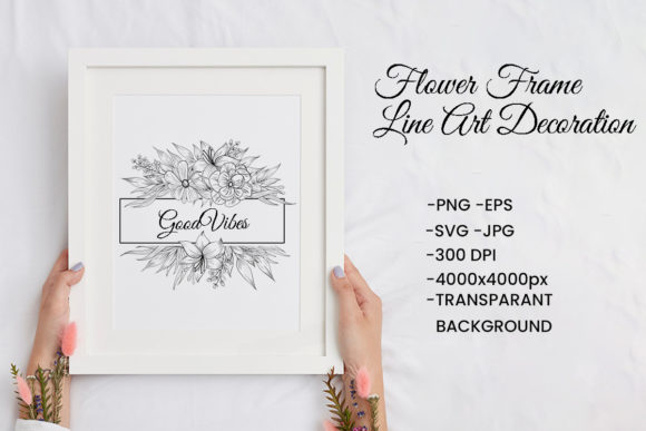Floral Frame Line Art Border Isolated