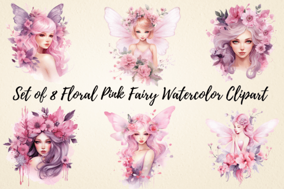 Floral Pink Fairy Watercolor Clipart