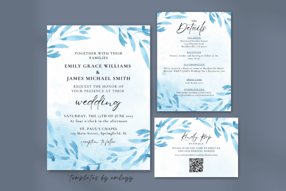 Free Blue Wedding Invitation Suite