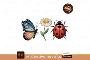 Free Butterfly Ladybug Daisy Floral PNG