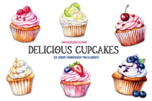 Free Watercolor Cupcakes Transparent PNG