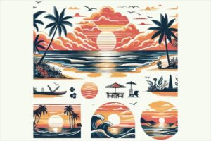 Free Sunset Beach Sticker Brush Vector