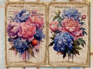 Freebie Peonies Junk Journal Double Page