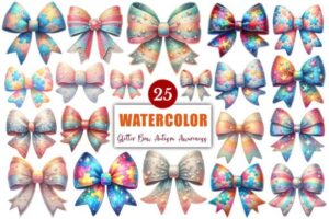 Glitter Bow Autism Awareness PNG