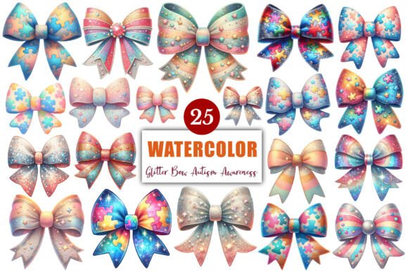 Glitter Bow Autism Awareness PNG