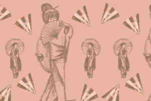 Hand Drawn Japan Fans and Ladies Papers