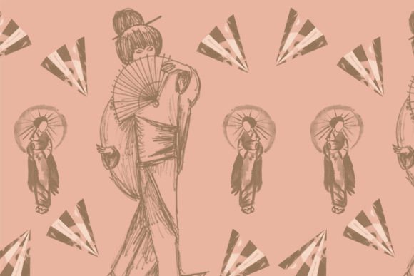 Hand Drawn Japan Fans and Ladies Papers