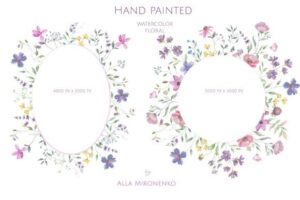 Hand Painted Watercolor Floral Frames