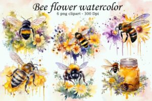 Honeybee Flower Watercolor