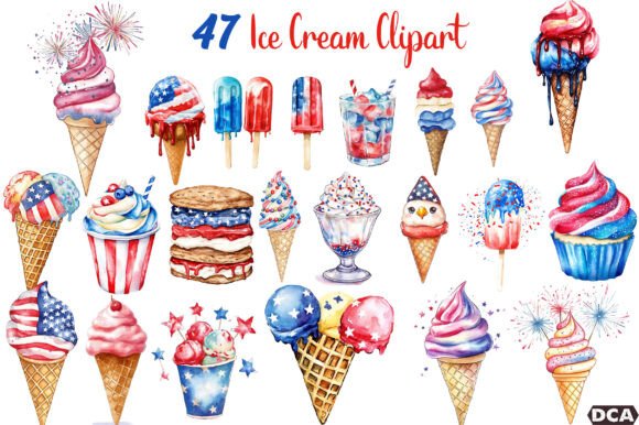 Ice Cream Patriotic 4th of July Clipart