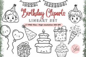 Kawaii Birthday Cliparts - Lineart Set