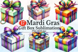 Mardi Gras Gift Box Sublimation Clipart