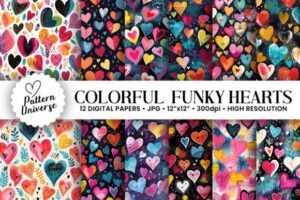 Mixed Media Funky Hearts Patterns