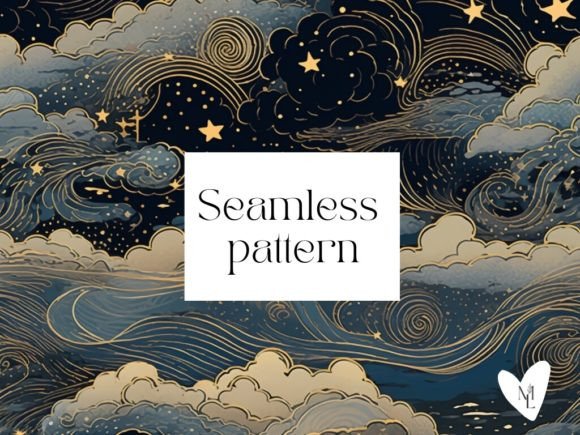 Night Moon and Stars Seamless Pattern