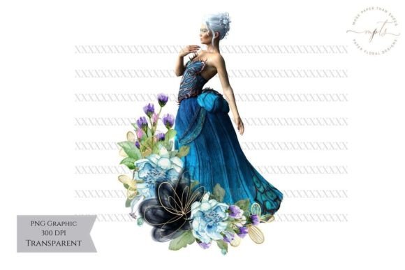PNG Graphic Fantasy Blue Dress Woman