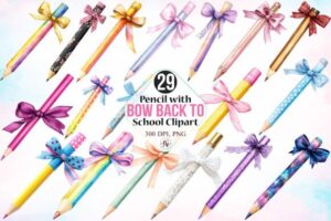 Pencil with Bow Back to School Clipart