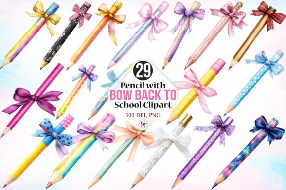 Pencil with Bow Back to School Clipart