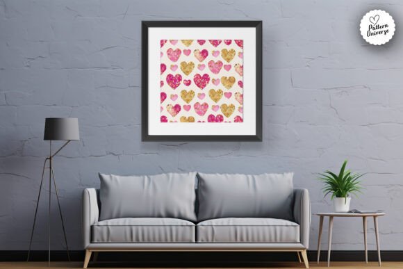 Pink & Gold Glittery Heart Patterns
