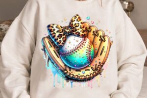 Rainbow Baseball Glove Leopard Bow
