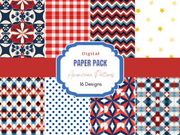 Red, White, Blue Patterns Digital Paper