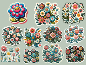 Retro Flower Stickers, Digital Stickers