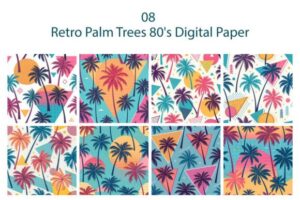 Retro Palm Trees 80's Digital Paper