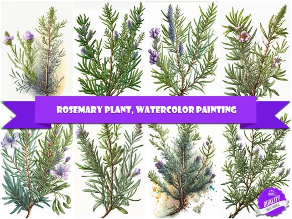 Rosemary Plant, Watercolor Painting