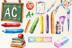 School Sets Clipart Watercolor