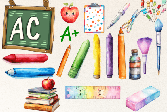 School Sets Clipart Watercolor