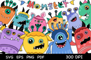 Set of Colorful Cute Monsters.