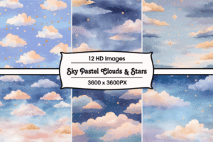 Silent Night Sky Pastel Clouds and Stars