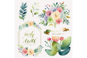 Soft Watercolor Floral Wedding Set