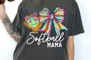 Softball Mama PNG,Colorful Bow and Glove