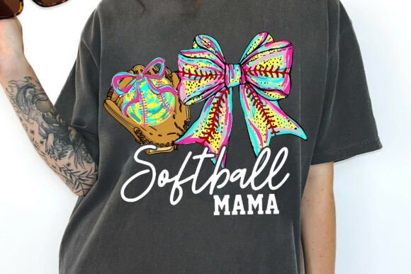 Softball Mama PNG,Colorful Bow and Glove