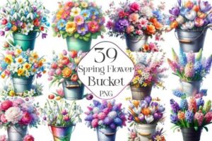 Spring Flower Bucket Sublimation Clipart