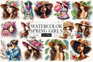 Spring Girls Sublimation Clipart Bundle