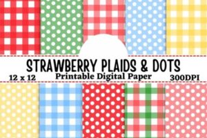 Strawberry Plaids and Dots Digital Paper