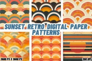 Sunset Retro Digital Paper Patterns