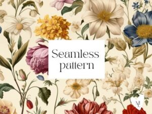 Vintage Flowers Seamless Pattern on Beig
