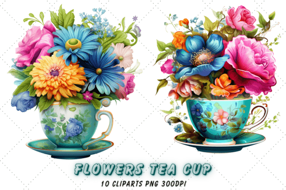Vintage Flowers Tea Cup and Pot Clipart