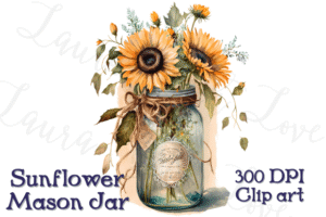 Vintage Mason Jar & Country Sunflowers