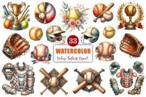 Vintage Softball Clipart