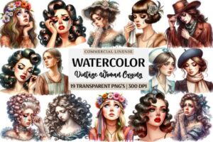 Vintage Woman Crying Sublimation Clipart