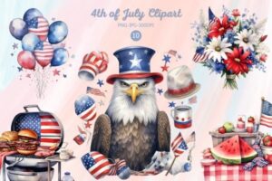 Watercolor 4th of July Party Clipart Set